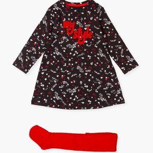 Kids Casual Dress with Red and Black Design